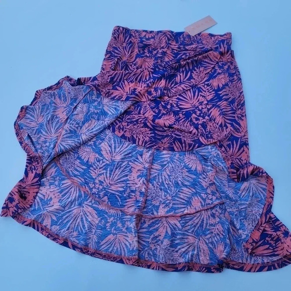 NWT AMANA Women's Floral Wrap Skirt Stretch Ruffle Pink Blue Elastic Waist sz L - Picture 7 of 9